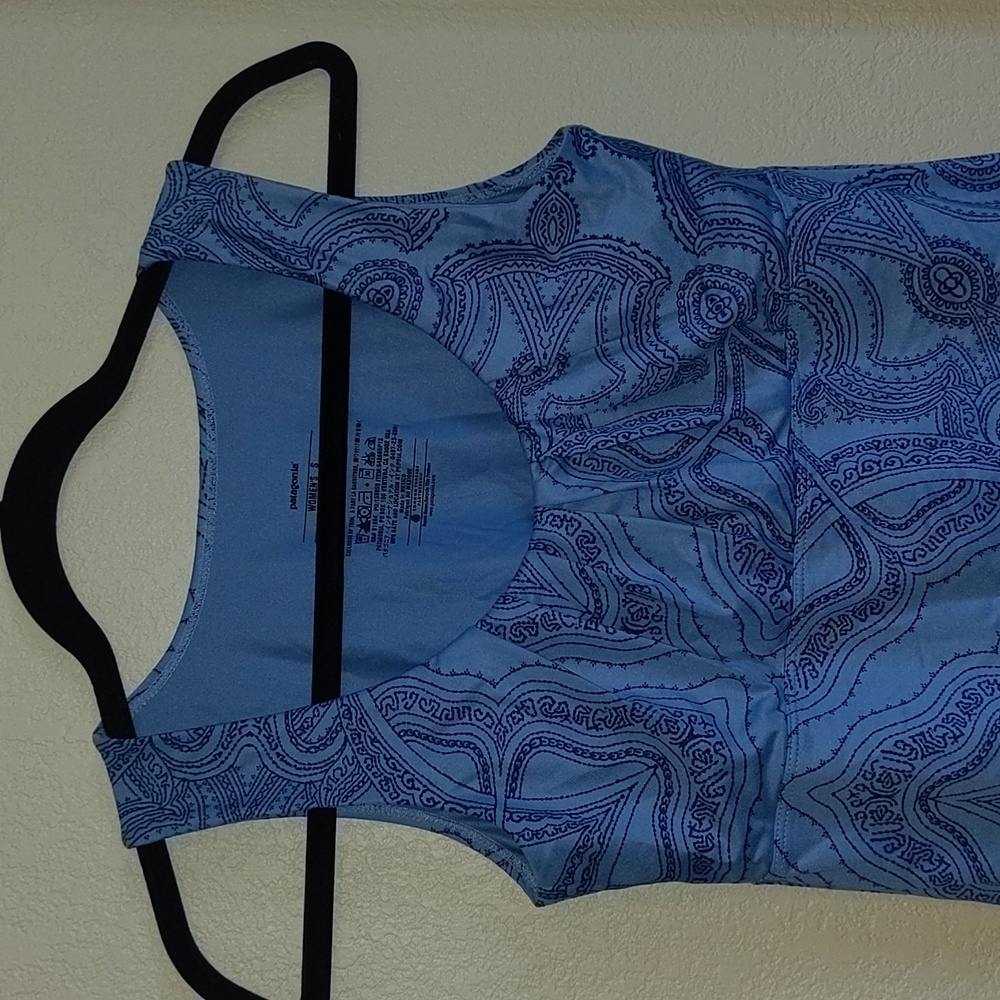Patagonia Women's Blue Paisley Print Bandha Ruched Tank Top Shirt Active Small - Picture 2 of 8